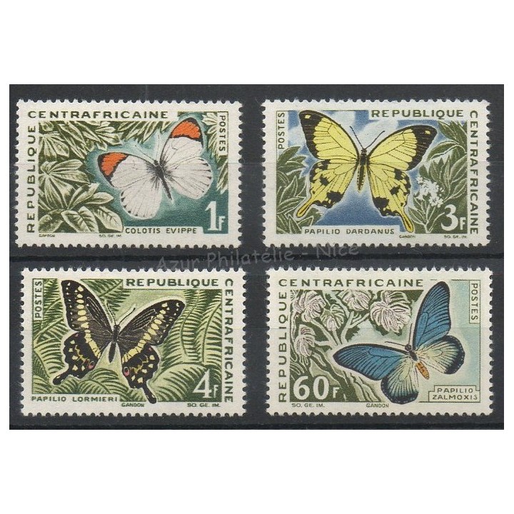 Stamps - Theme butterflies - Central African Republic - 1963- Nb 31/34