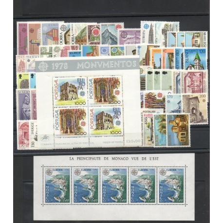 Timbres - Thème monuments - Europa - 1978 - 65 valeurs - 2 BF - 30 pays