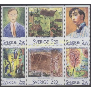 Timbres - Thème tableaux - Suède - 1988 - No 1481/1486