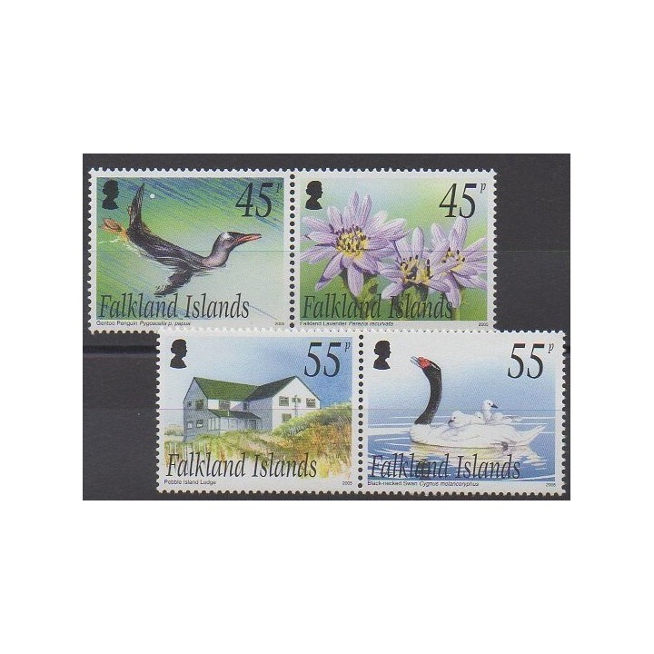 Falkland - 2005 - Nb 918/921 - Birds - Flowers