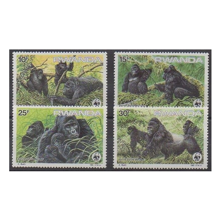 Rwanda - 1985 - Nb 1173/1176 - Mamals - Endangered species - WWF