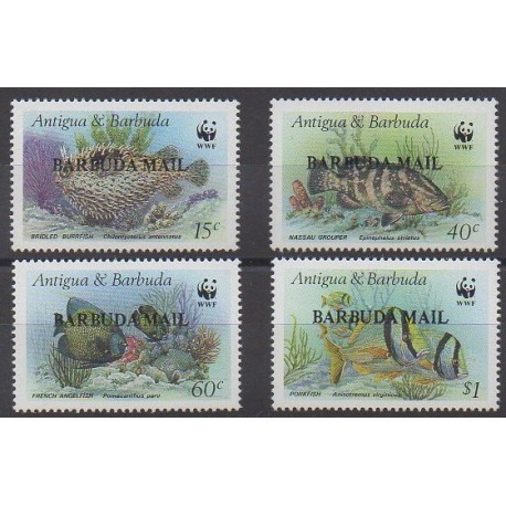 Barbuda - 1987 - No 875/878 - Animaux marins - Espèces menacées - WWF