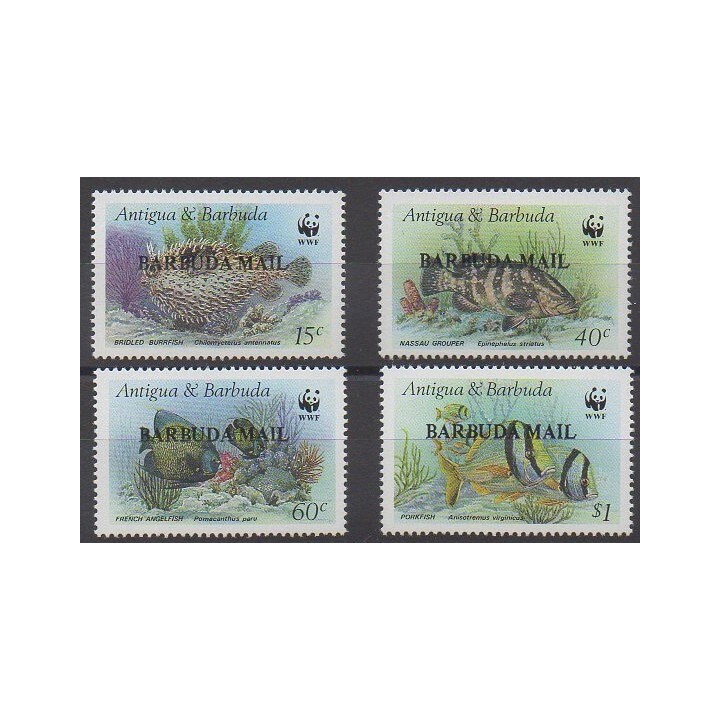Barbuda - 1987 - 875/878 - Animaux marins - Espèces menacées - WWF