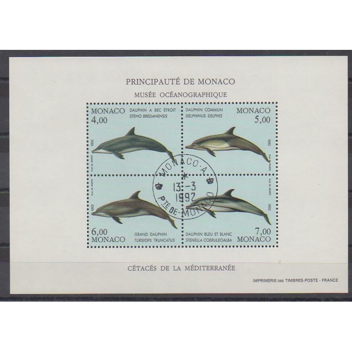 Monaco - Blocks and sheets - 1992 - BF56 - Mamals - Sea animals - Used - Used
