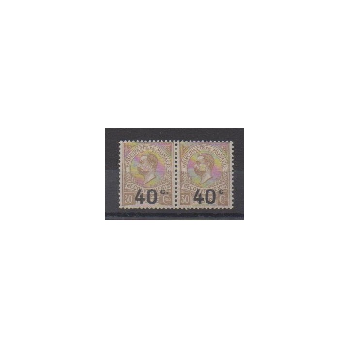 Monaco - Timbres-taxe - 1919 - No T12a attenant à normal - Neuf avec charnière - Neuf avec charnière