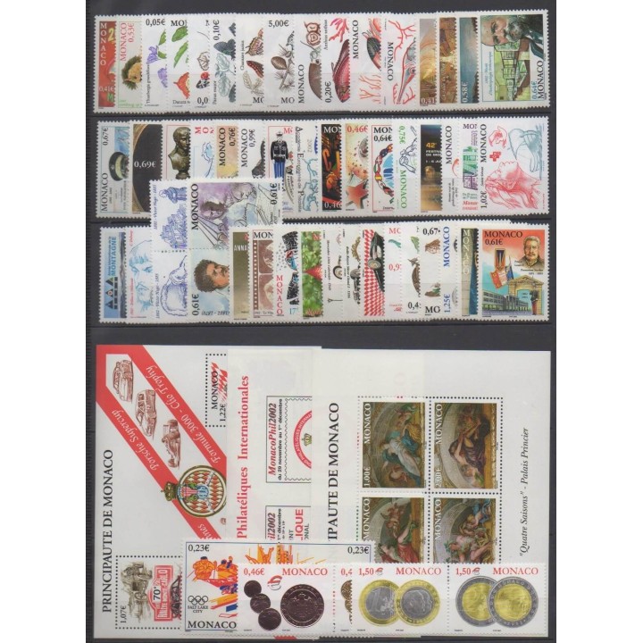 Acheter les timbres et les 3 blocs-feuillets de Monaco  de l'année 2002 (No 2319/2381 - BF86/BF88).