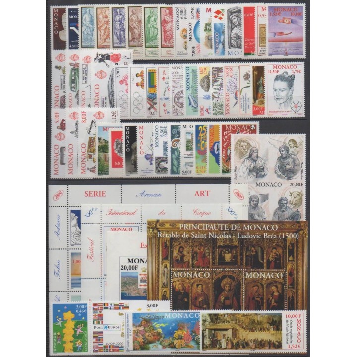 Acheter les timbres et les 2 blocs-feuillets de Monaco  de l'année 2000 (No 2230/2294 - BF84/BF85).