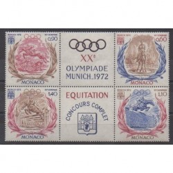 Monaco - 1972 - No 890/893 avec vignette - Jeux Olympiques d'été - Chevaux
