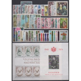 Acheter les timbres et les 2 blocs-feuillets de Monaco  de l'année 1974 (No 953/1002 - BF8/BF9).