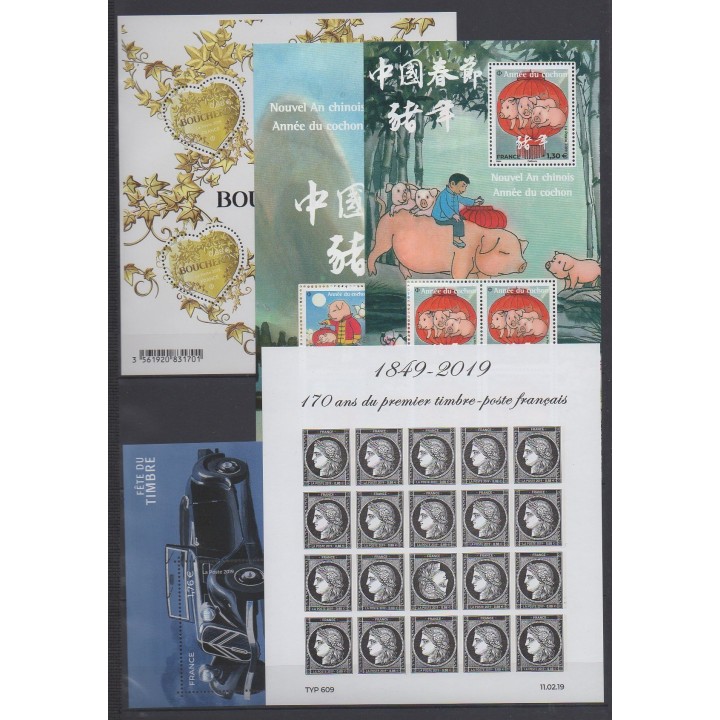 Acheter cette série de timbres et ces 18 blocs feuillets de France  de l'année 2019 (No 5291/5371 - BF146/BF147 - C1526).