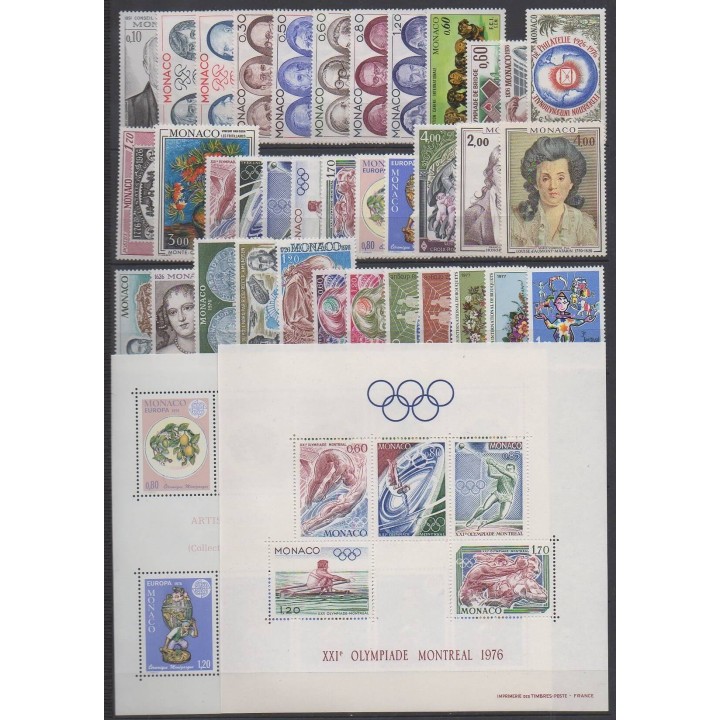 Acheter les timbres et les 2 blocs-feuillets de Monaco  de l'année 1976 (No 1043/1078 - BF11/BF12).