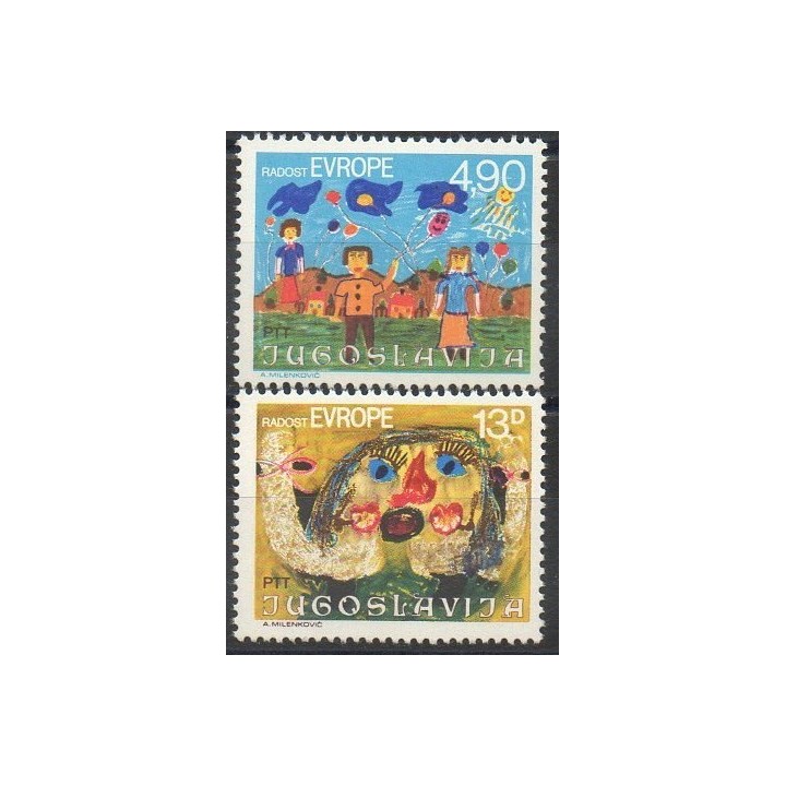 Timbres - Thème dessins d'enfants - Yougoslavie - 1980- No 1740/1741