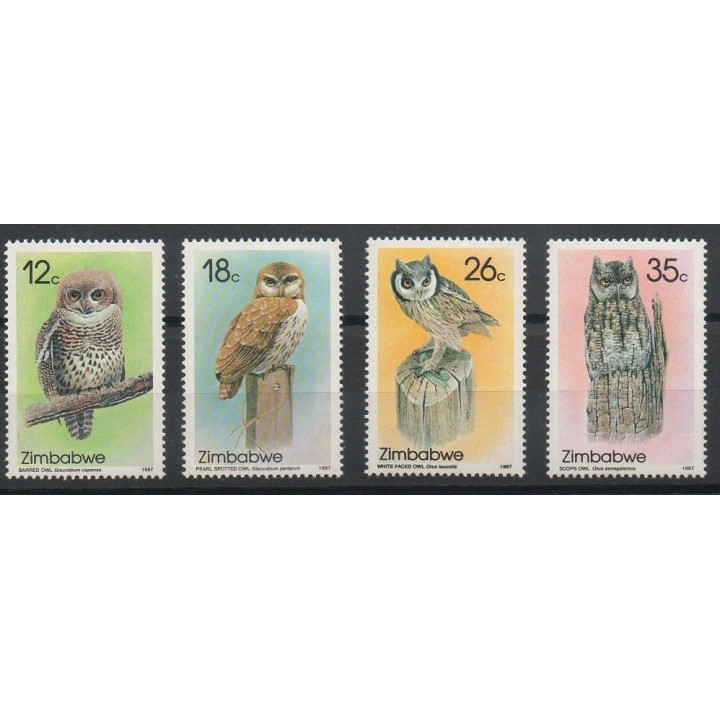 Timbres - Thème rapaces nocturnes - Zimbabwe - 1987- No 134/137