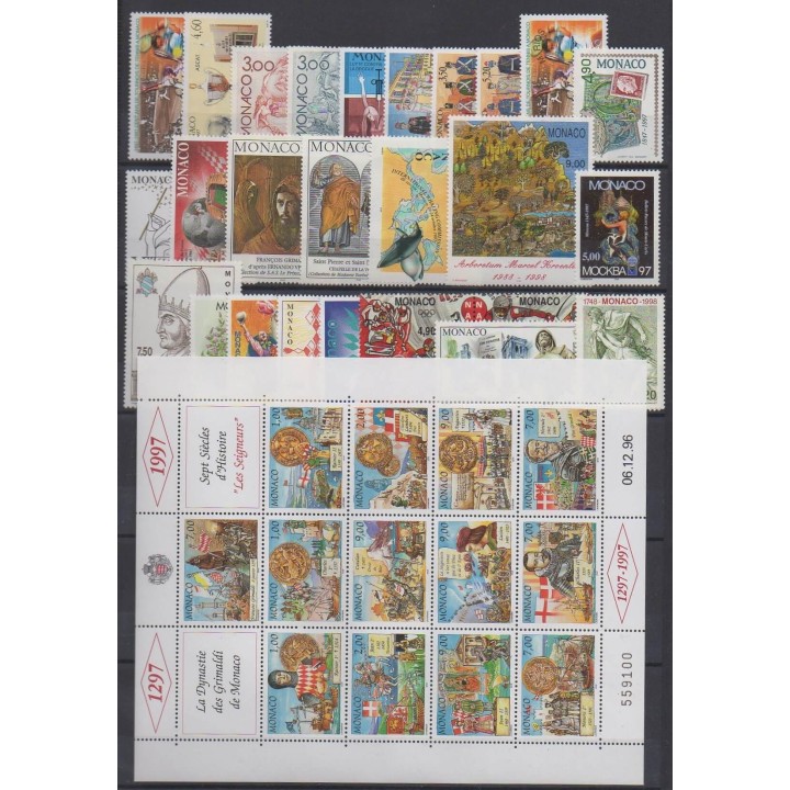 Acheter cette série de timbres et ces 4 blocs feuillets de Monaco  de l'année 1997 (No 2086/2145 - BF75/BF78).
