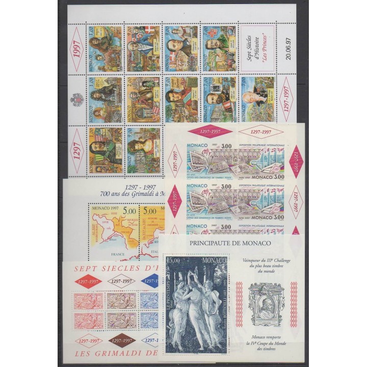Acheter cette série de timbres et ces 4 blocs feuillets de Monaco  de l'année 1997 (No 2086/2145 - BF75/BF78).