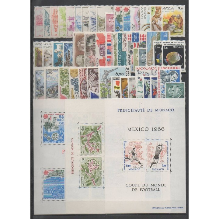 Acheter les timbres et les 3 blocs-feuillets de Monaco  de l'année 1986 (No 1510/1561 - BF34/BF36).