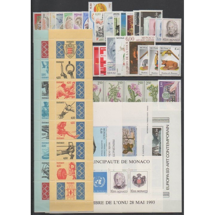 Acheter les timbres et les 4 blocs-feuillets de Monaco  de l'année 1993 (No 1854/1914 - BF59/BF62 - C10/C11).