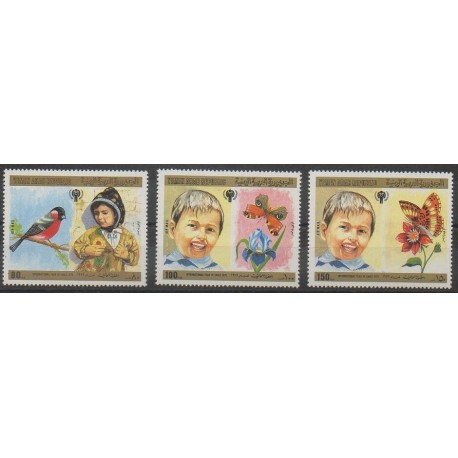 Yémen - République arabe - 1980 - No PA171/PA173 - Enfance - Insectes - Oiseaux