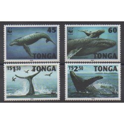 Tonga - 1996 - No 1040/1043 - Vie marine - Mammifères - Espèces menacées - WWF