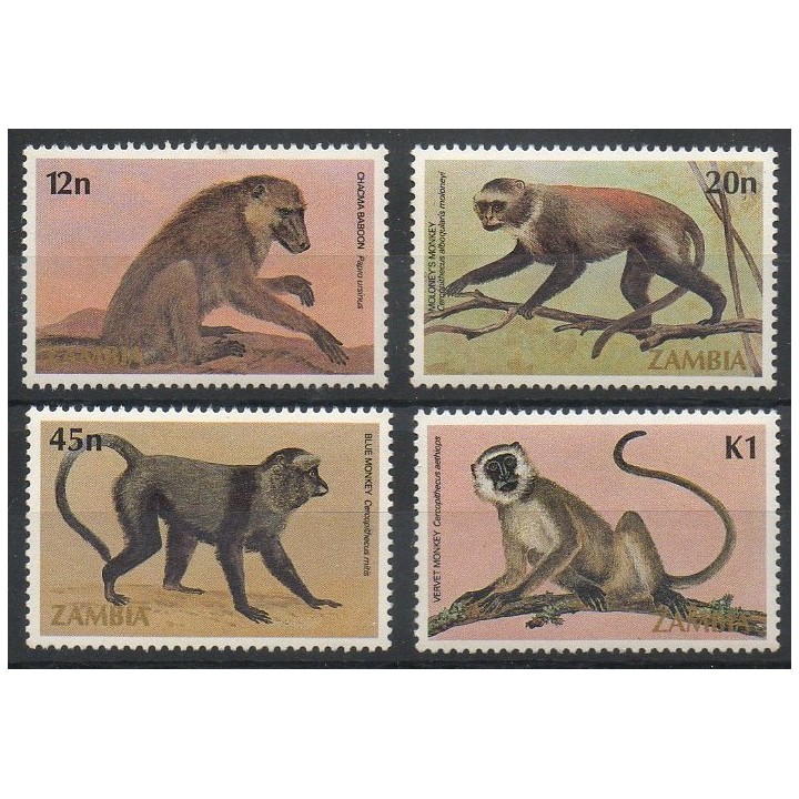Timbres - Thème animaux divers - Zambie - 1985- No 317/320