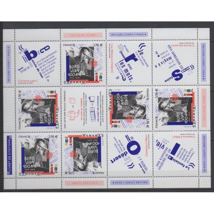 Acheter ce timbre de France de l'année 2020 (Mini-feuille Boris Vian).