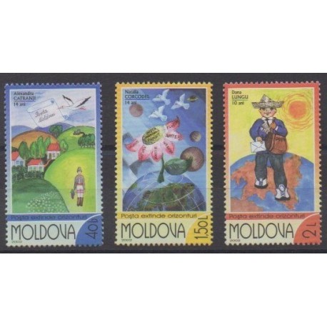 Moldova - 2002 - Nb 383/385 - Children's drawings - Postal Service