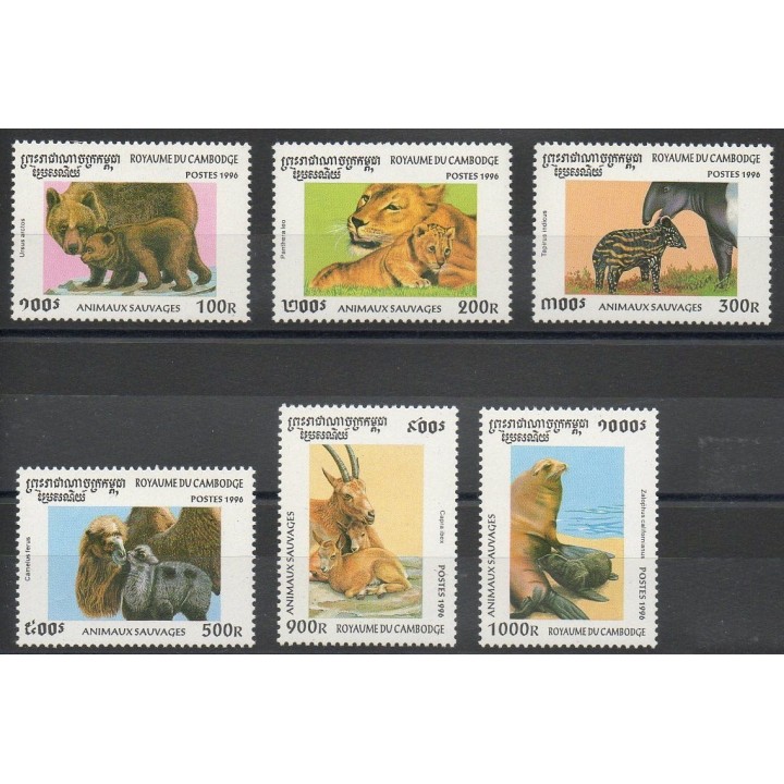 Timbres - Thème animaux divers - Cambodge - 1996- No 1358/1363