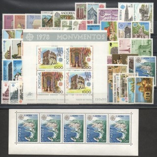 Timbres - Thème monuments - Europa - 1978 - 65 valeurs - 2 BF - 30 pays