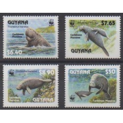 Guyana - 1993 - No 2877/2880 - Mammifères - Espèces menacées - WWF - Vie marine