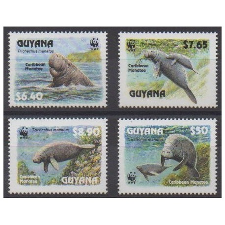 Guyana - 1993 - No 2877/2880 - Mammifères - Espèces menacées - WWF - Vie marine