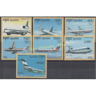 Timbres - Thème avions - Cambodge - 1991 - No 1023/1029