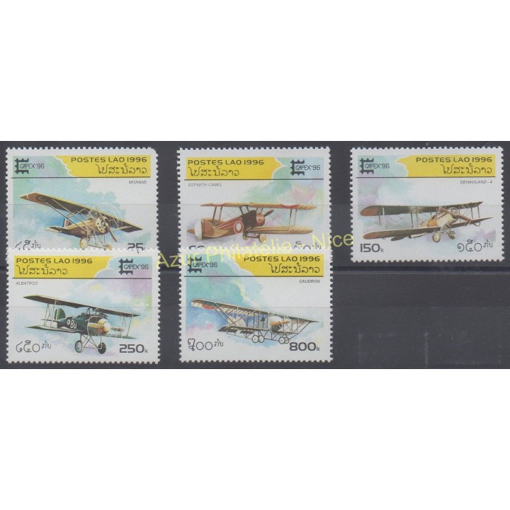 Timbres - Thème avions - Laos - 1996 - No 1225/1229