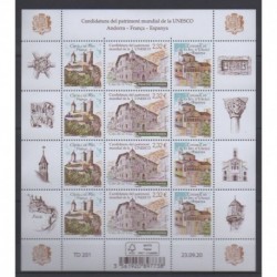 Andorre - 2020 - Unesco - Petite feuille - Châteaux - Églises