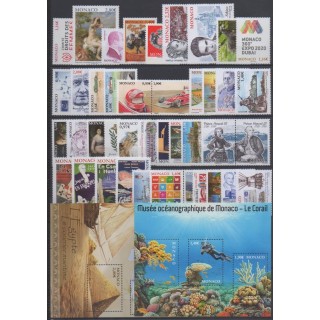 Acheter les timbres et les 2 blocs-feuillets de Monaco  de l'année 2020 (No 3214/3259).
