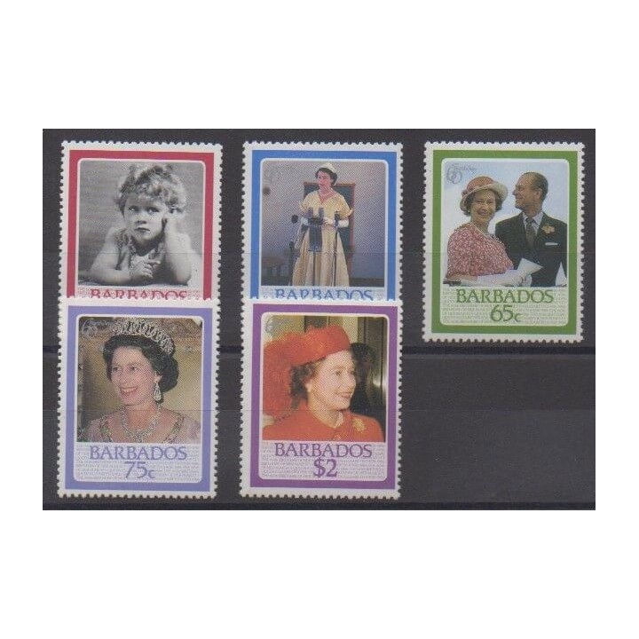 Acheter cette série de timbres de Barbade de l'année 1986 (No 646/650).