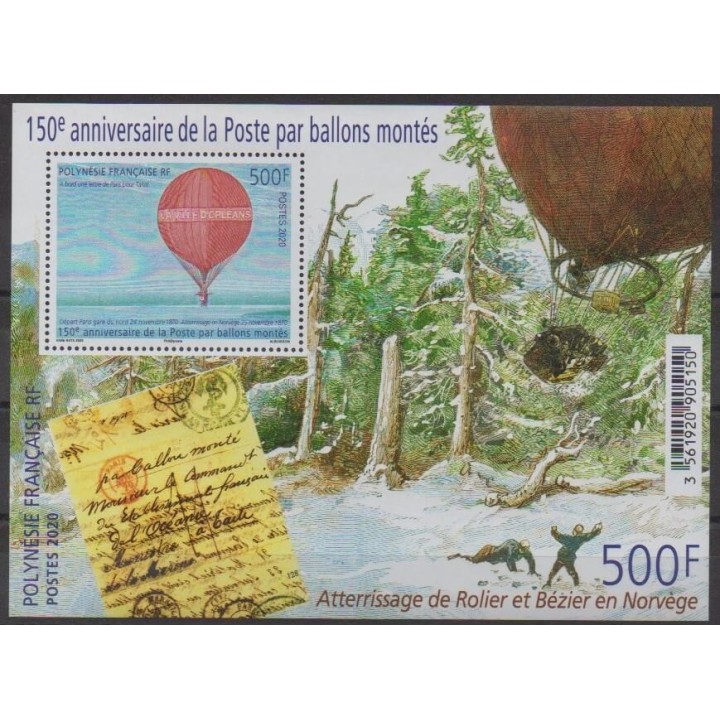Acheter ce bloc-feuillet de Polynésie de l'année 2020 (BF 150 ans de la poste par ballons montés).