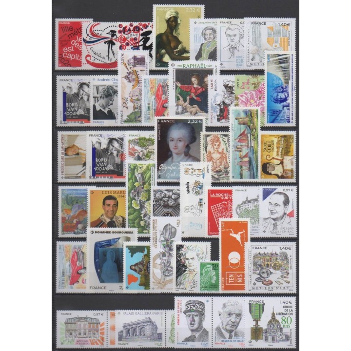 Acheter les timbres et les 19 blocs-feuillets de France  de l'année 2020 (No 5372/5458 - BF148/BF151 - C1527).