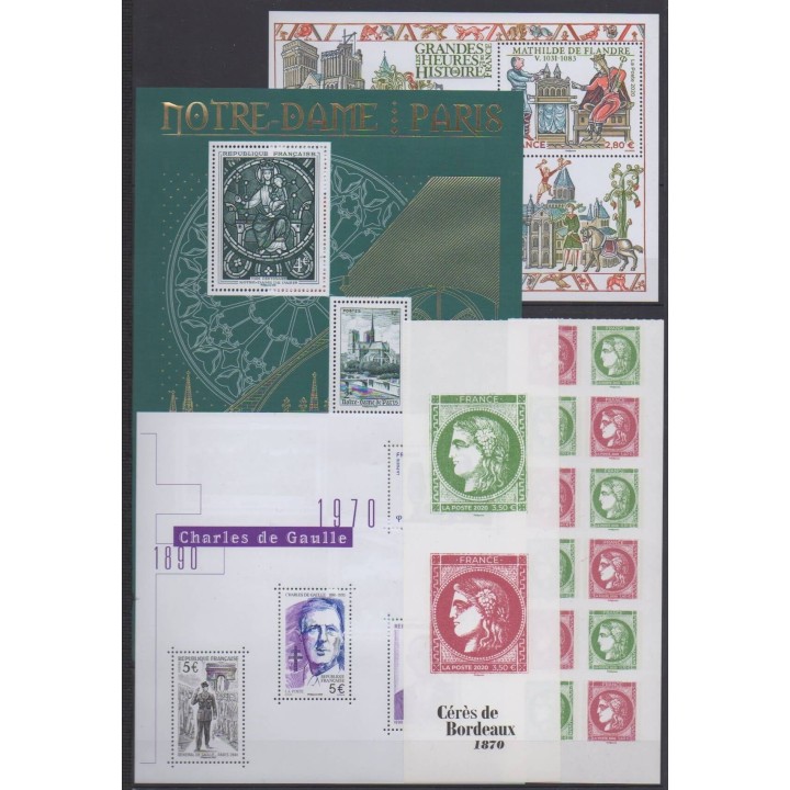 Buy the stamps and the 19 souvenir sheets of France of the year 2020 (Nb 5372/5458 - BF148/BF151 - C1527).