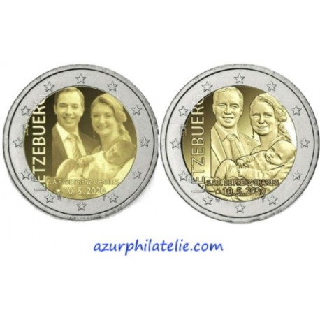 2 euro commémorative - Luxembourg - 2020 - La naissance du prince Charles - Versions relief et photo - UNC