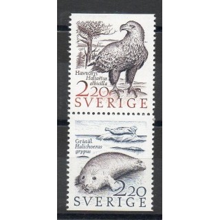 Timbres - oiseaux - Suède - 1988- No 1455/1456