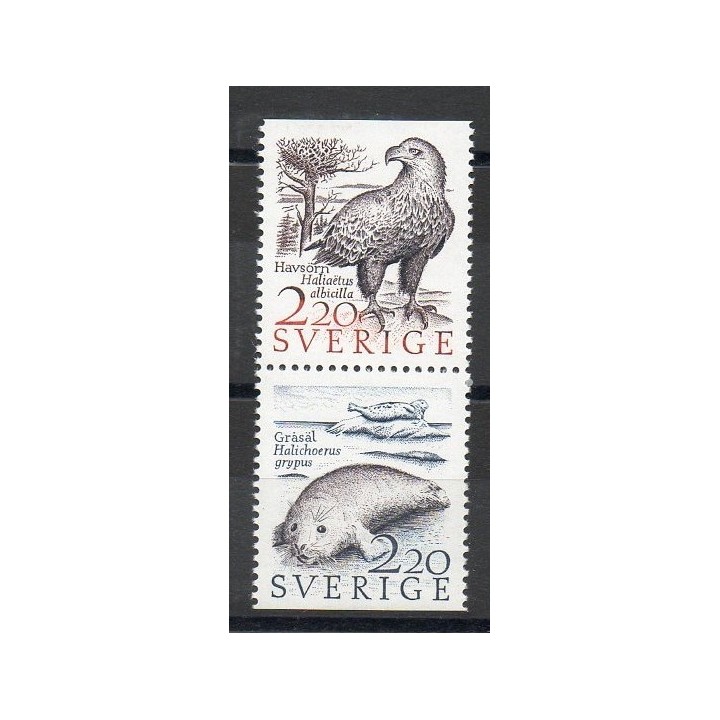 Timbres - oiseaux - Suède - 1988- No 1455/1456