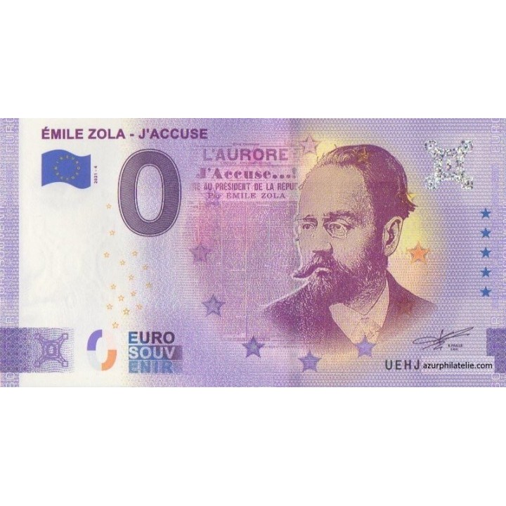 Billet souvenir touristique - 2021-4 - Emile Zola - J'Accuse - (Indre-et-Loire )