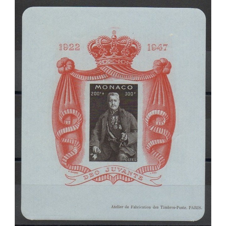 Stamps  - Monaco - Blocks and sheets - 1947 - Nb BF 2A - neuf sans charnière - papier bleuté
