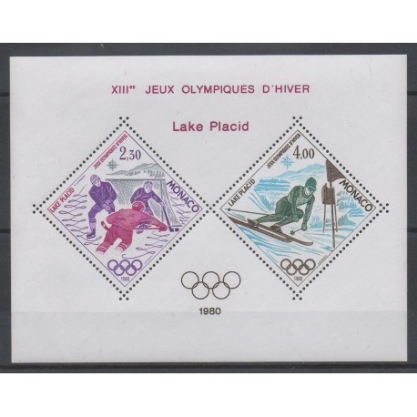 Timbres - jeux olympiques d'hiver - Monaco - Blocs et feuillets - 1980- No BS 12