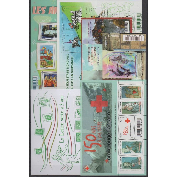 Acheter cette série de timbres et ces 14 blocs feuillets de France  de l'année 2014 (No 4832/4922 - BF134/BF135 - C1521).