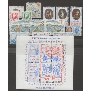 Timbres  - Saint-Pierre et Miquelon - Année complète - 1989 - No 497/512 - BF 3 - PA 68
