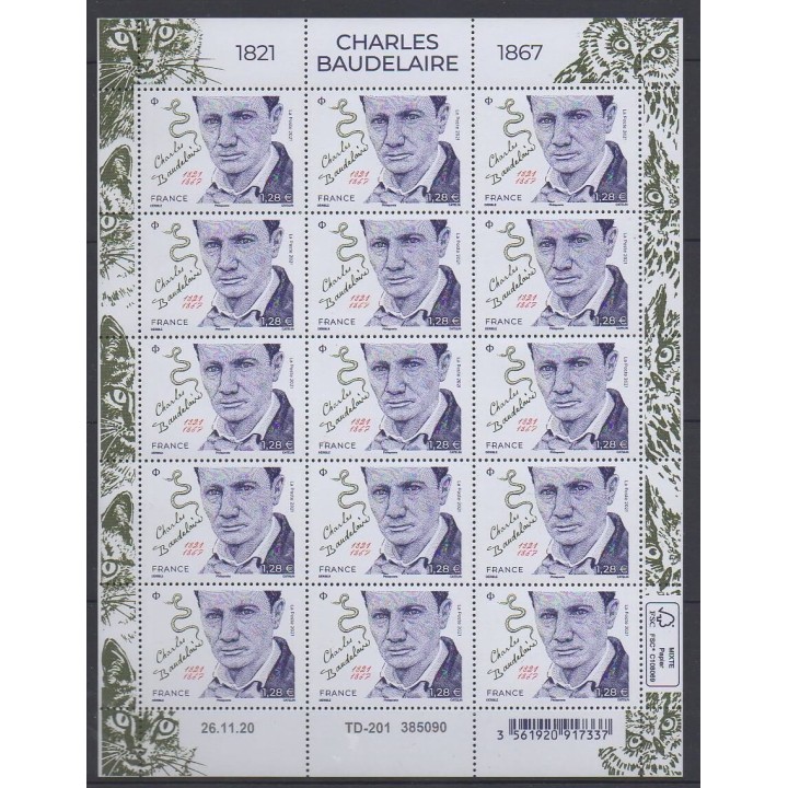 Buy this souvenir sheet  of France of the year 2021 (Nb F24 - Charles Beaudelaire).