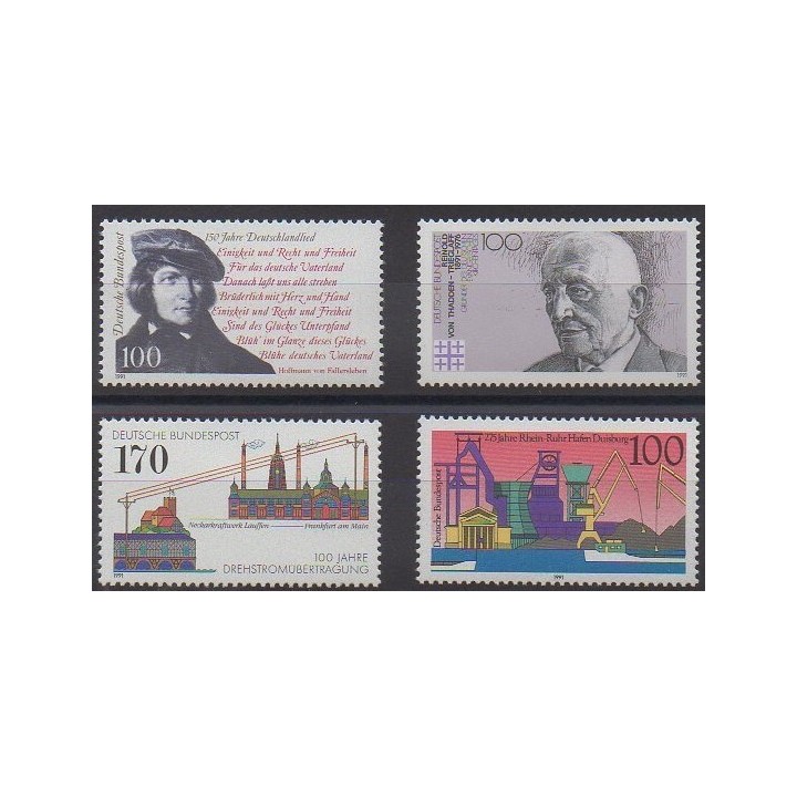 Acheter cette série de timbres d'Allemagne réunifiée de l'année 1991 (No 1387/1390).