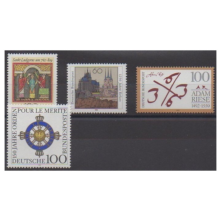 Acheter cette série de timbres d'Allemagne réunifiée de l'année 1992 (No 1438/1441).