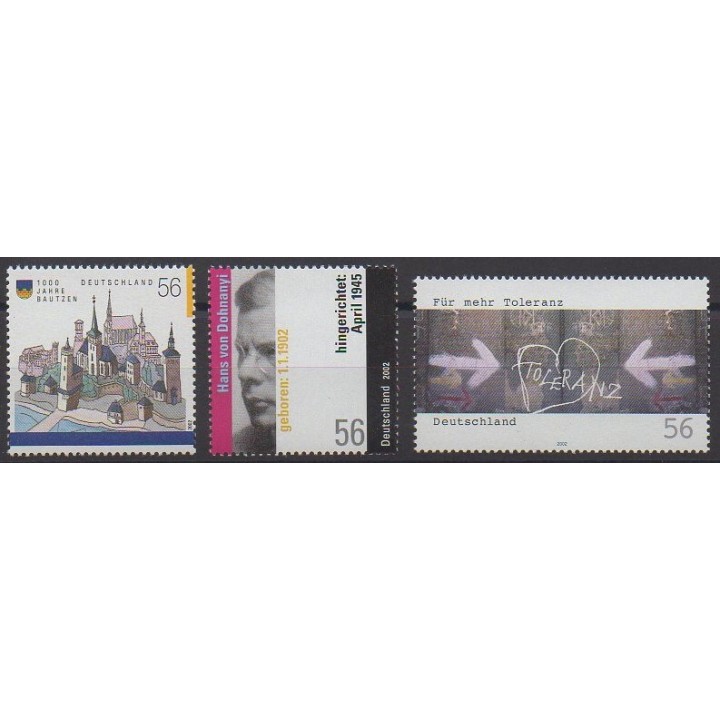 Acheter cette série de timbres d'Allemagne réunifiée de l'année 2002 (No 2064/2066).